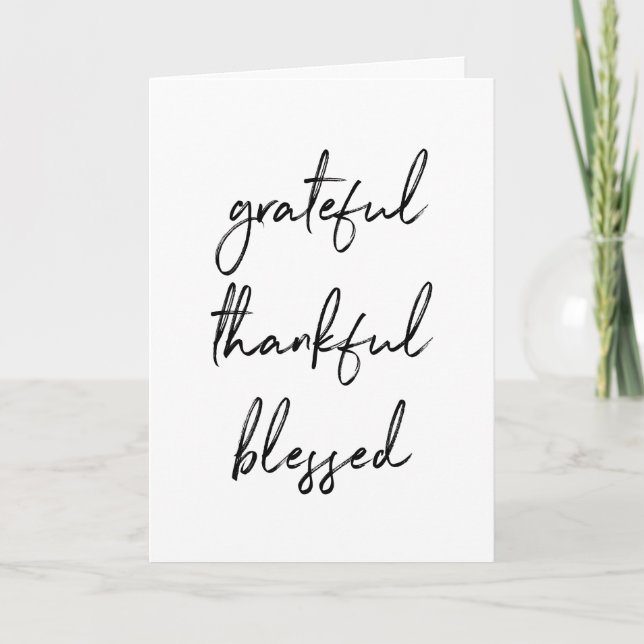 Grateful Thankful Blessed | Handwritten Script Letterpress Thank You Card (Front)