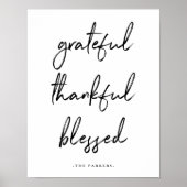 Grateful Thankful Blessed | Handwritten Script Poster | Zazzle