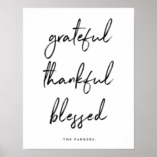 Grateful Thankful Blessed  Handwritten Script Poster