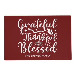 Grateful Thankful Blessed Laminated Placemat