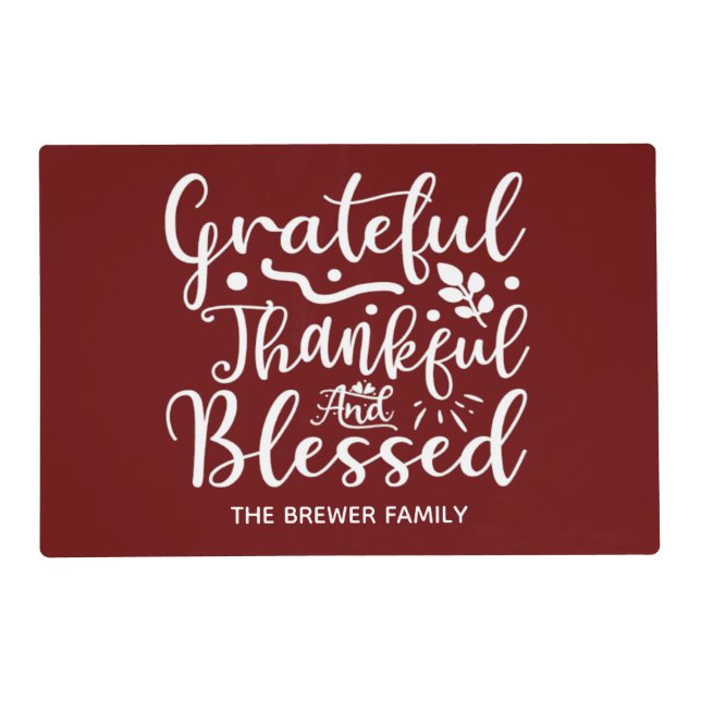Grateful Thankful Blessed Laminated Placemat (Front)