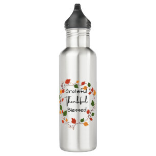 Grateful Thankful Blessed Leaves Fall Christian Stainless Steel Water Bottle