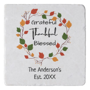 Grateful Thankful Blessed Leaves Fall Wedding Gift Trivet