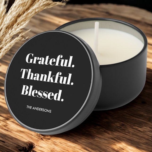 Grateful Thankful Blessed | Modern Black White  Mini Candle Favors (Creator Uploaded)