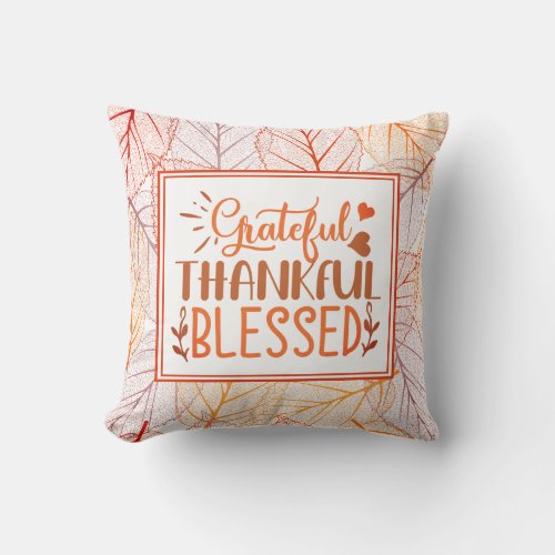 Grateful Thankful Blessed Modern Fall Floral Throw Pillow