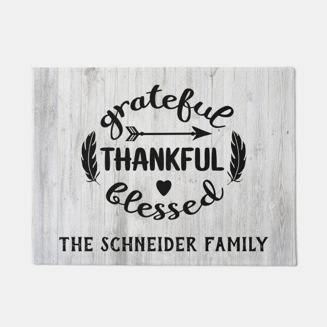 Grateful Thankful Blessed Modern Farmhouse Rustic Doormat (Front)