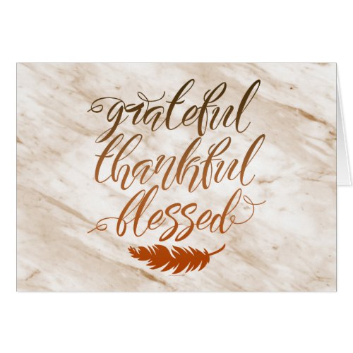 Grateful Thankful Blessed Modern Marble Feather