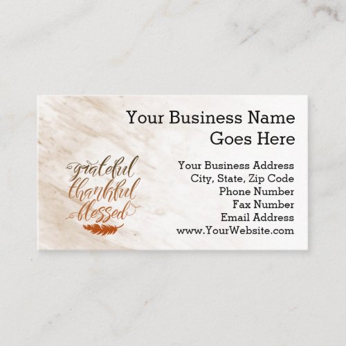 Grateful Thankful Blessed Modern Marble Feather Business Card