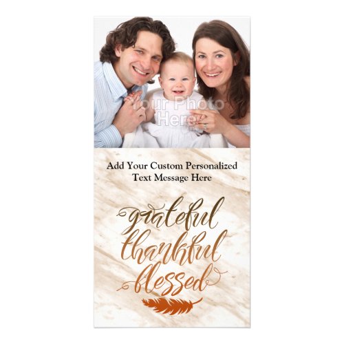 Grateful Thankful Blessed Modern Marble Feather Card