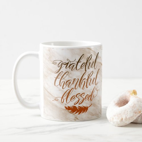 Grateful Thankful Blessed Modern Marble Feather Coffee Mug