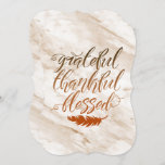 Grateful Thankful Blessed Modern Marble Feather Invitation
