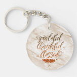 Grateful Thankful Blessed Modern Marble Feather Keychain