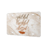 Grateful Thankful Blessed Modern Marble Feather License Plate (Left)