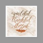 Grateful Thankful Blessed Modern Marble Feather Napkins