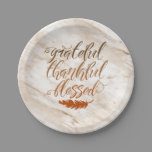 Grateful Thankful Blessed Modern Marble Feather Paper Plates