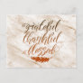 Grateful Thankful Blessed Modern Marble Feather Postcard