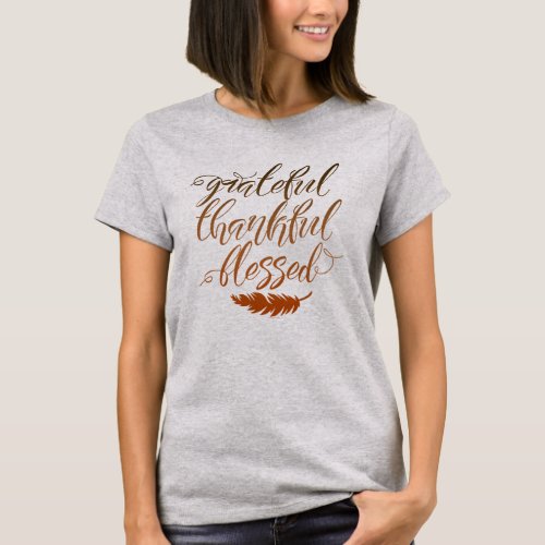 Grateful Thankful Blessed Modern Marble Feather T_Shirt