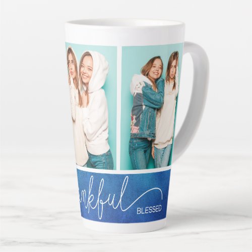 Grateful Thankful Blessed Modern Three Photo Latte Mug