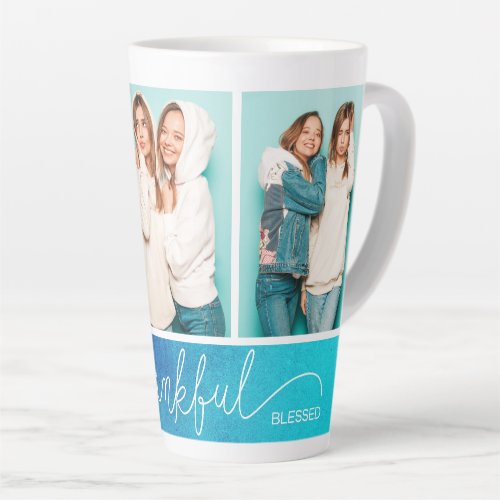 Grateful Thankful Blessed Modern Three Photo Latte Mug