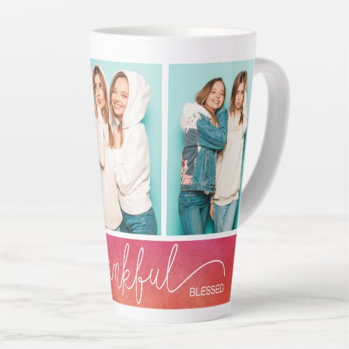 Grateful Thankful Blessed Modern Three Photo Latte Mug