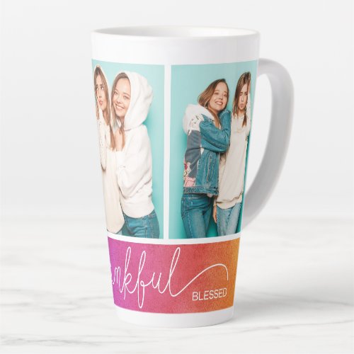 Grateful Thankful Blessed Modern Three Photo Latte Mug