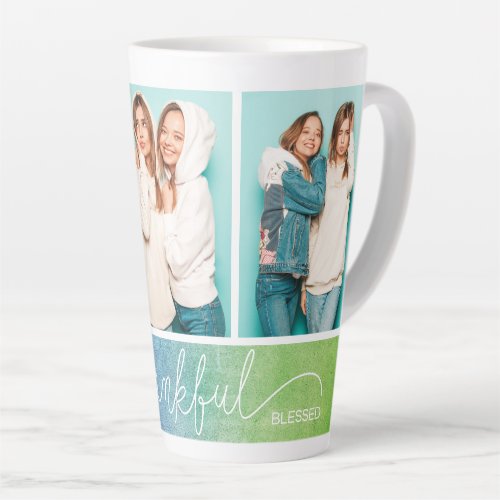 Grateful Thankful Blessed Modern Three Photo Latte Mug