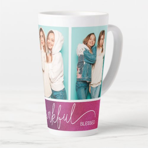 Grateful Thankful Blessed Modern Three Photo Latte Mug