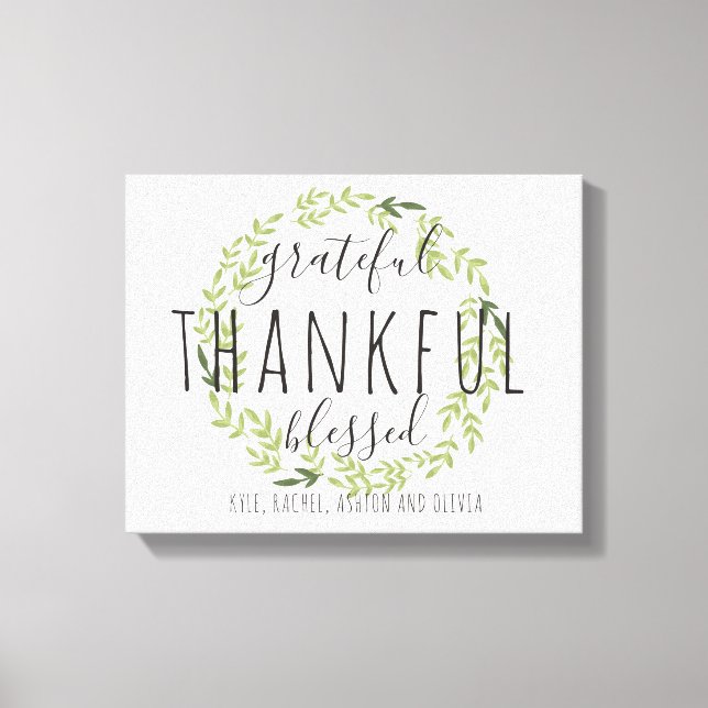 Grateful, Thankful, Blessed Personalized Canvas (Front)
