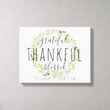 Grateful, Thankful, Blessed Personalized Canvas