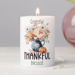 Grateful, Thankful, Blessed Pillar Candle