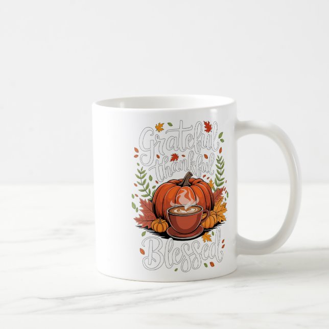 Grateful Thankful Blessed Pumpkin Coffee Fall Than Mug (Right)
