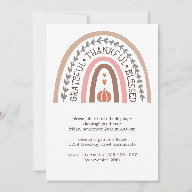 Grateful Thankful Blessed Pumpkin Thanksgiving Invitation (Front)