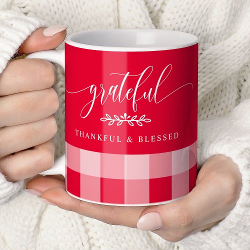 Grateful Thankful Blessed Red &Amp;Amp; White Plaid Coffee Mug