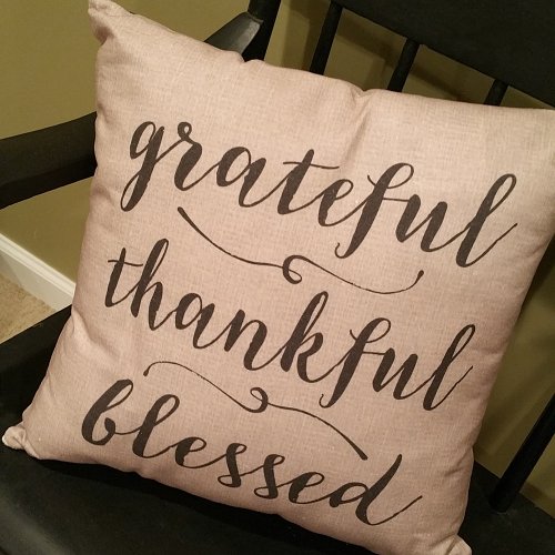Grateful Thankful Blessed Rustic Script _ damask Throw Pillow