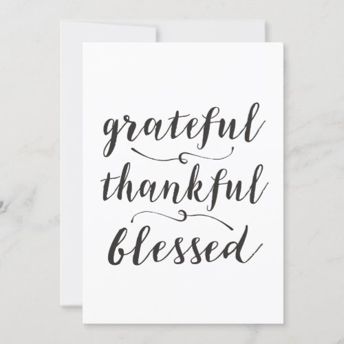 Grateful Thankful Blessed Rustic Script Holiday Card