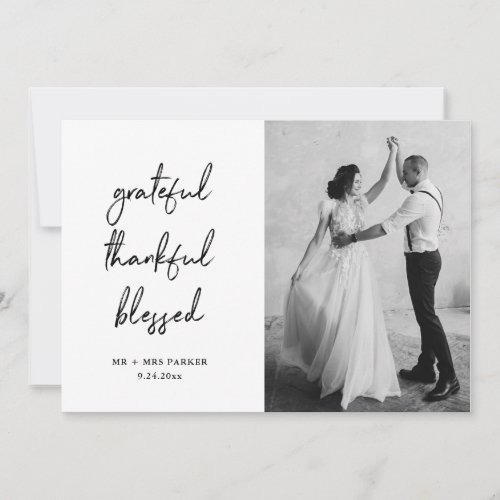 Grateful Thankful Blessed  Script and Photo Thank You Card