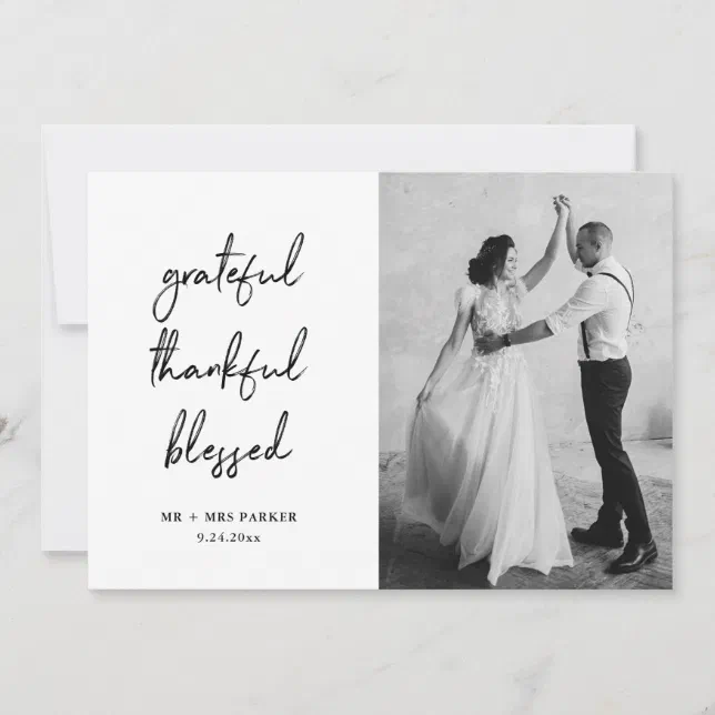 Grateful Thankful Blessed | Script and Photo Thank You Card | Zazzle