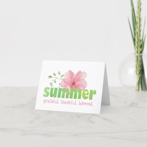 Grateful Thankful Blessed Summer Watercolor Thank You Card