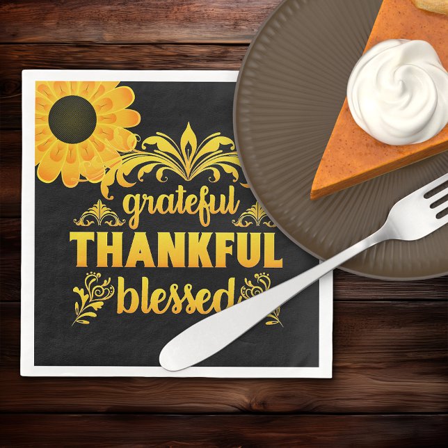 Grateful, Thankful, Blessed Sunflower Paper Dinner Napkins (Creator Uploaded)