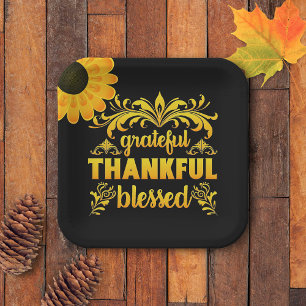 Grateful, Thankful, Blessed Sunflower Paper Plates