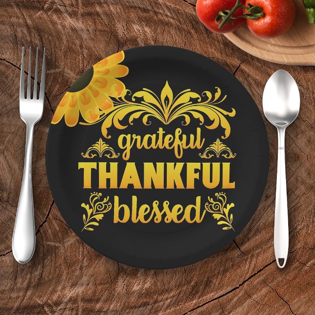 Grateful, Thankful, Blessed Sunflower Paper Plates (Creator Uploaded)