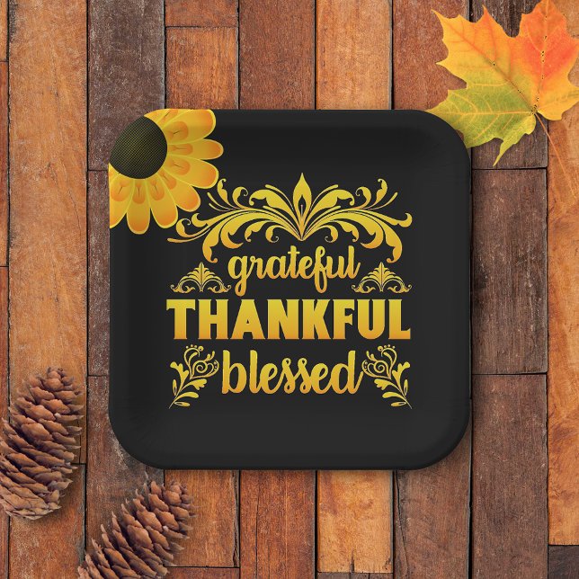 Grateful, Thankful, Blessed Sunflower Paper Plates (Creator Uploaded)