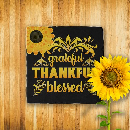Grateful Thankful Blessed Sunflower Trivet
