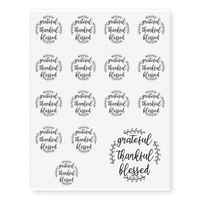 Grateful Thankful Blessed Temporary Tattoos (Front)
