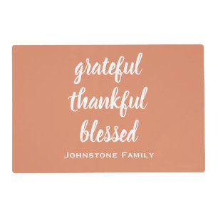 Grateful Thankful Blessed Thanksgiving Custom Name Placemat
