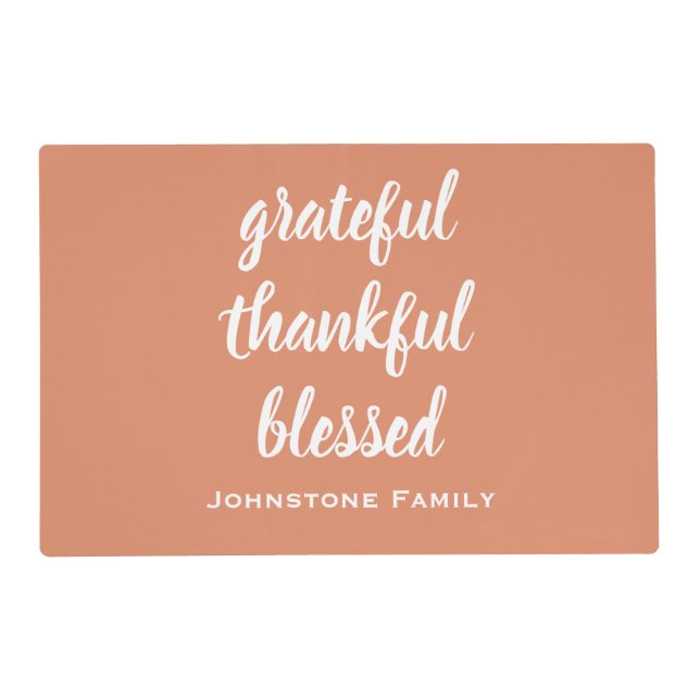 Grateful Thankful Blessed Thanksgiving Custom Name Placemat (Front)
