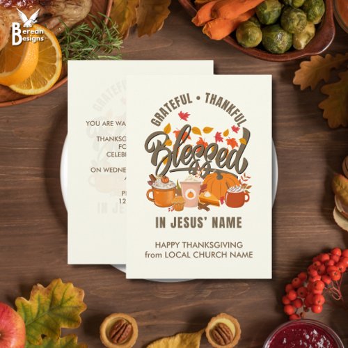GRATEFUL THANKFUL BLESSED Thanksgiving Eve Church Invitation