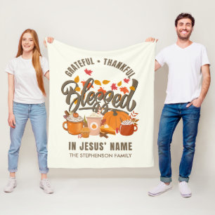 GRATEFUL THANKFUL BLESSED Thanksgiving Eve Family Fleece Blanket