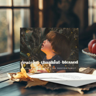 Grateful Thankful Blessed Thanksgiving family Holiday Card