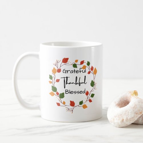 Grateful Thankful Blessed Thanksgiving Leaves Fall Coffee Mug